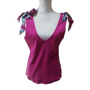 Maeve Anthropolgie Womens Top XL Sleeveless Plunge Tie Sleeves Bow Tie Tank Pink